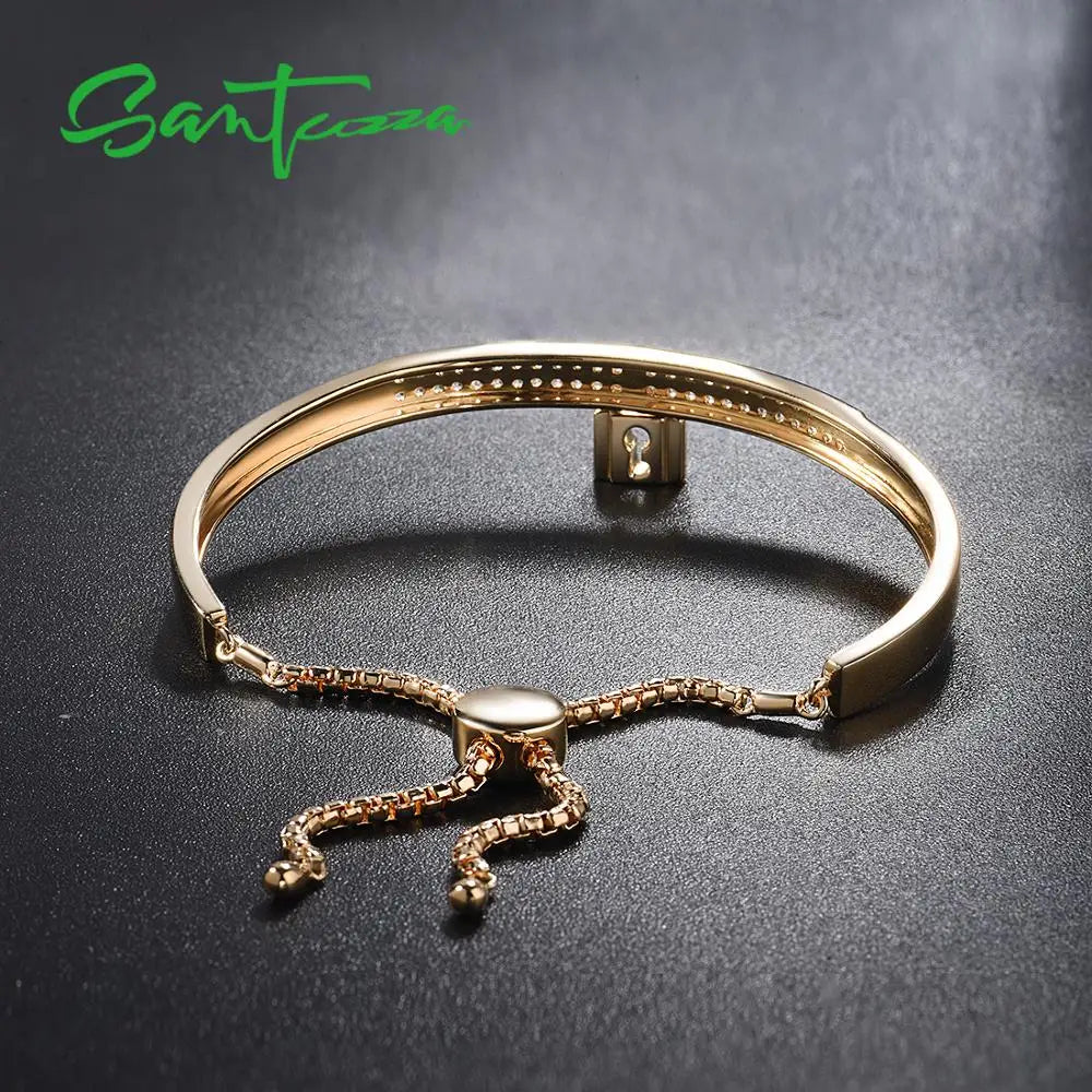 SANTUZZA Silver Bracelet For Women Authentic 925 Sterling Silver White Cubic Zirconia Adjustable Bolo Bracelet Fine Jewelry