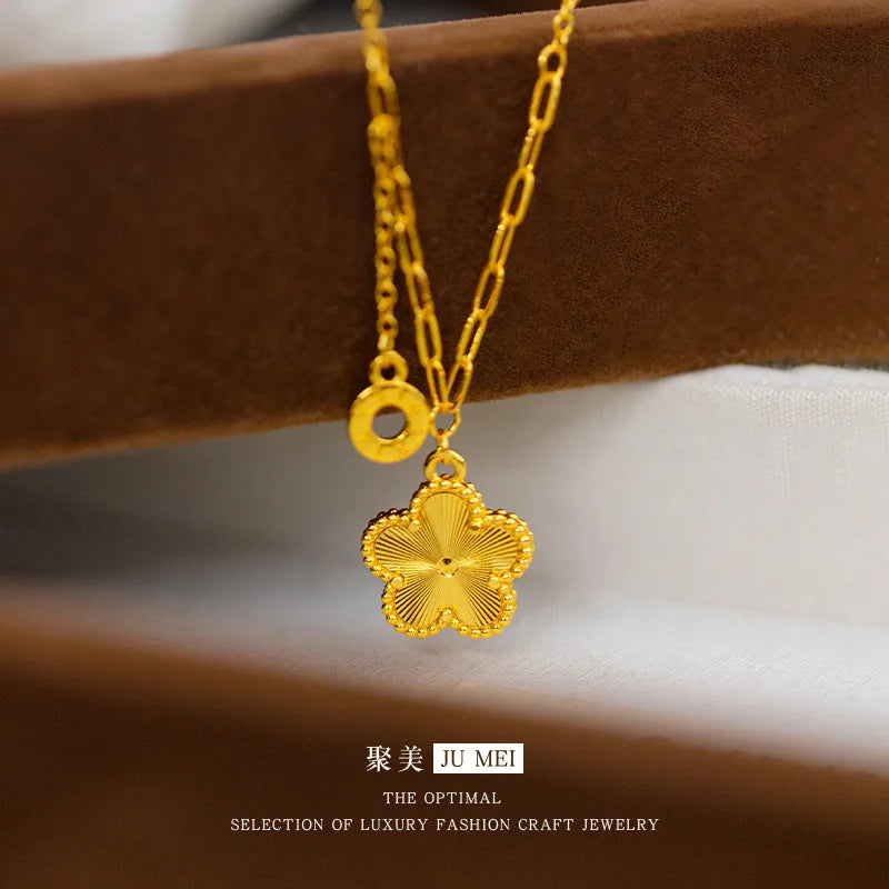 Luxury 24K 9999 Pure Gold real gold Light Luxury Peach Blossom Pendant Necklace Plum Blossom Necklace Women's Necklace