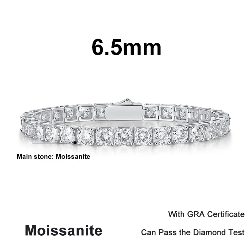 NeeTim 3mm 4mm 5mm 6.5mm Moissanite Tennis Bracelet Original s925 Sterling Silver Lab Diamond Bracelets for Women Men Chains