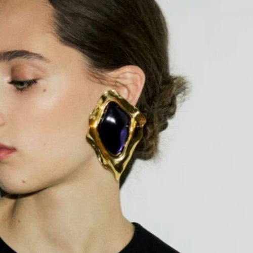Hot Fashion Geometric Irregular Exaggerated Resin Big Ear Clip Gold Earrings Woman Top Quality Party Jewelry Trend