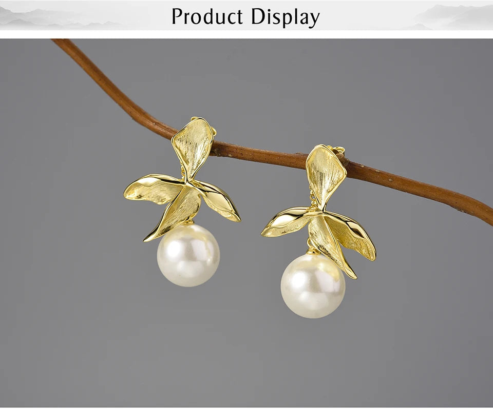 Lotus Fun Natural Mother of Pearl Four Leaf Flower Dangle Earrings for Women Gift Real 925 Sterling Silver Original Fine Jewelry