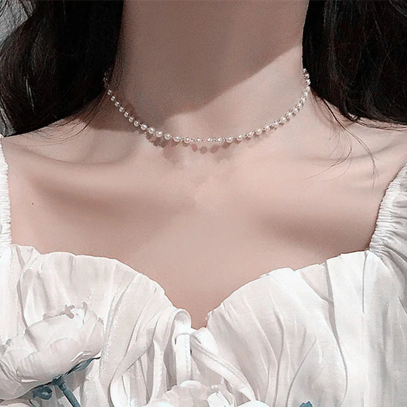 Elegant Pearl Choker Necklace - Gold Goth Jewelry