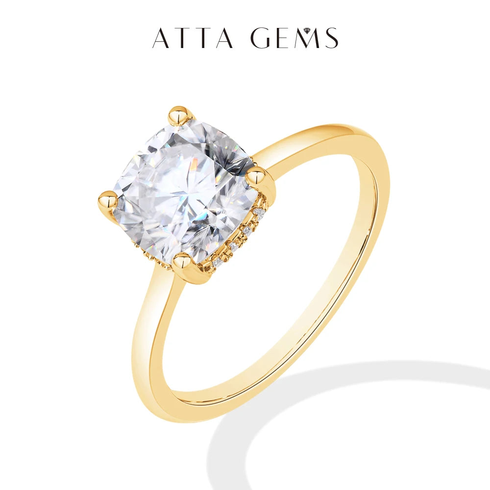 ATTAGEMS Cushion Cut 1.5ct 2.5ct Moissanite Ring DVVS1 925 Silver 18K Gold Plated For Women Engagement Wedding Band Fine Jewelry
