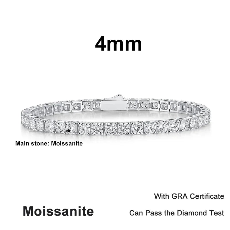 NeeTim 3mm 4mm 5mm 6.5mm Moissanite Tennis Bracelet Original s925 Sterling Silver Lab Diamond Bracelets for Women Men Chains