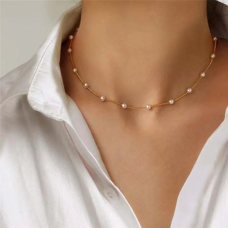 Elegant Pearl Choker Necklace - Gold Goth Jewelry