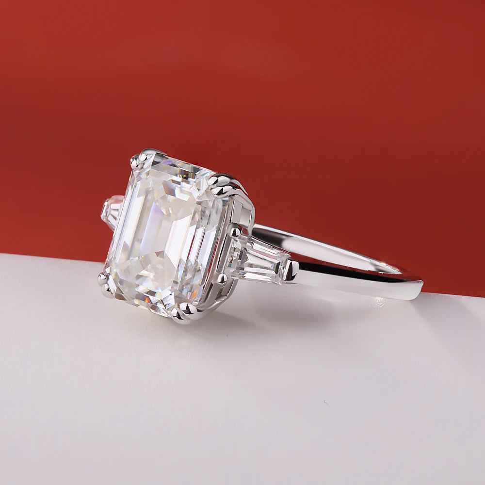 BXINY 1/2/3/4CT Emerald Cut Full Moissanite Rings S925 Silver GRA Certified Three Stones Diamond Women Men Wedding Bands Jewelry