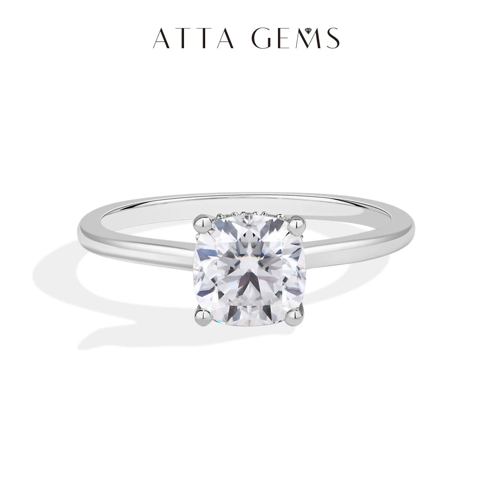 ATTAGEMS Cushion Cut 1.5ct 2.5ct Moissanite Ring DVVS1 925 Silver 18K Gold Plated For Women Engagement Wedding Band Fine Jewelry