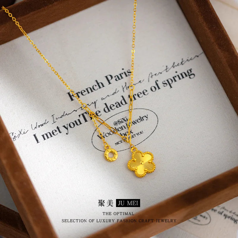 Luxury 24K 9999 Pure Gold real gold Light Luxury Peach Blossom Pendant Necklace Plum Blossom Necklace Women's Necklace