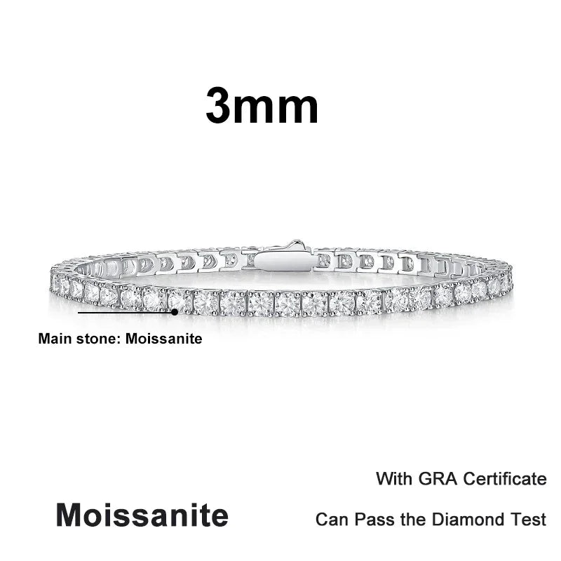 NeeTim 3mm 4mm 5mm 6.5mm Moissanite Tennis Bracelet Original s925 Sterling Silver Lab Diamond Bracelets for Women Men Chains