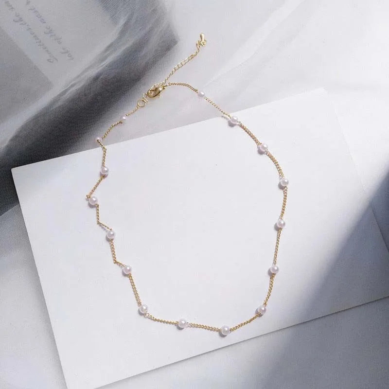 Elegant Pearl Choker Necklace - Gold Goth Jewelry