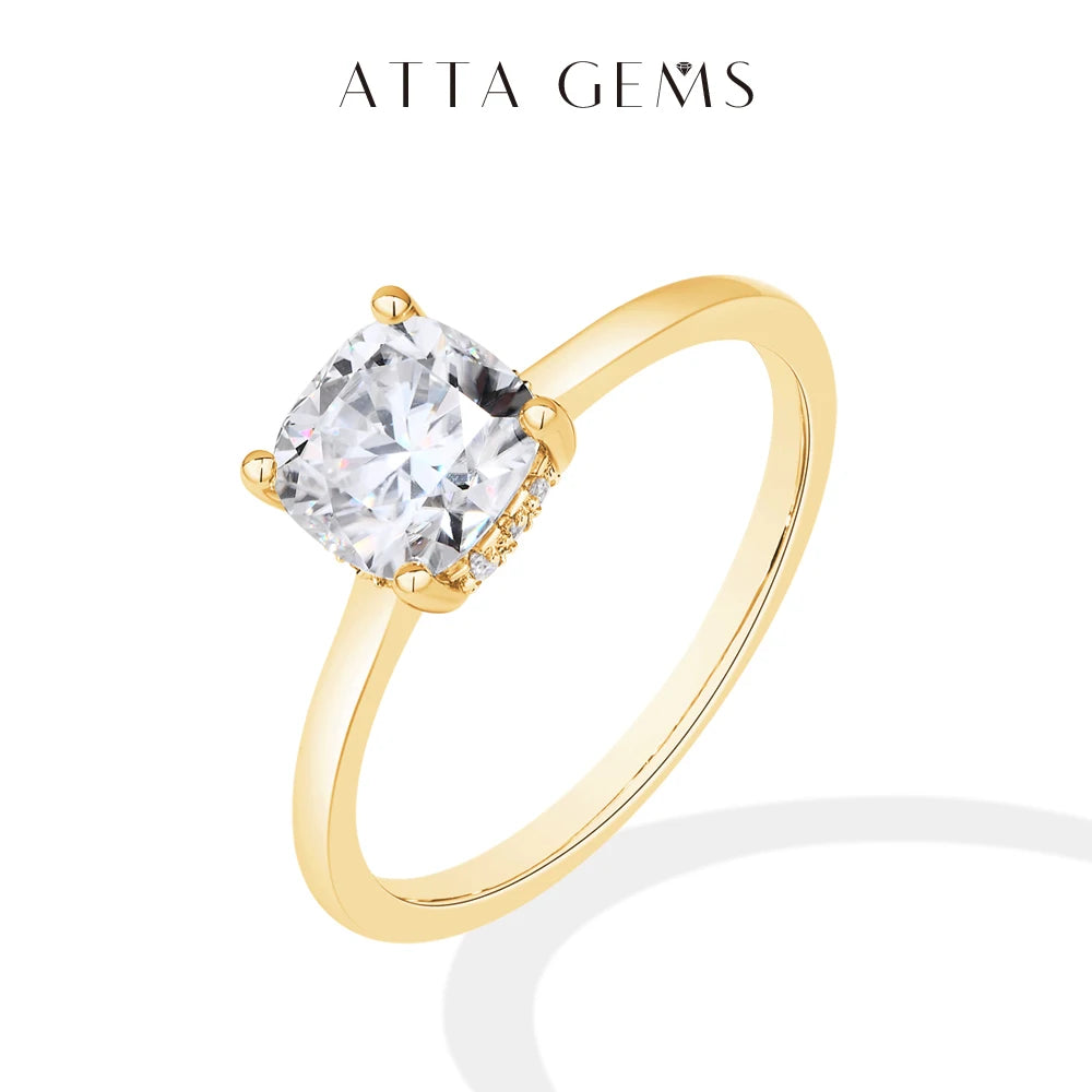 ATTAGEMS Cushion Cut 1.5ct 2.5ct Moissanite Ring DVVS1 925 Silver 18K Gold Plated For Women Engagement Wedding Band Fine Jewelry