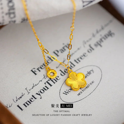 Luxury 24K 9999 Pure Gold real gold Light Luxury Peach Blossom Pendant Necklace Plum Blossom Necklace Women's Necklace