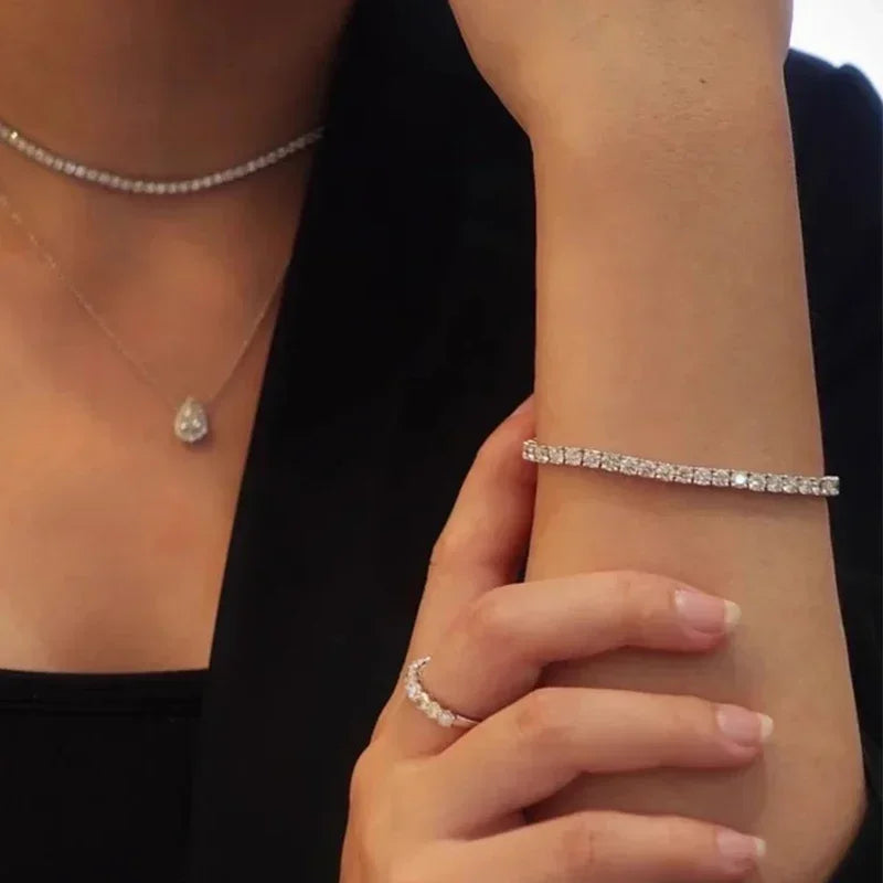 NeeTim 3mm 4mm 5mm 6.5mm Moissanite Tennis Bracelet Original s925 Sterling Silver Lab Diamond Bracelets for Women Men Chains