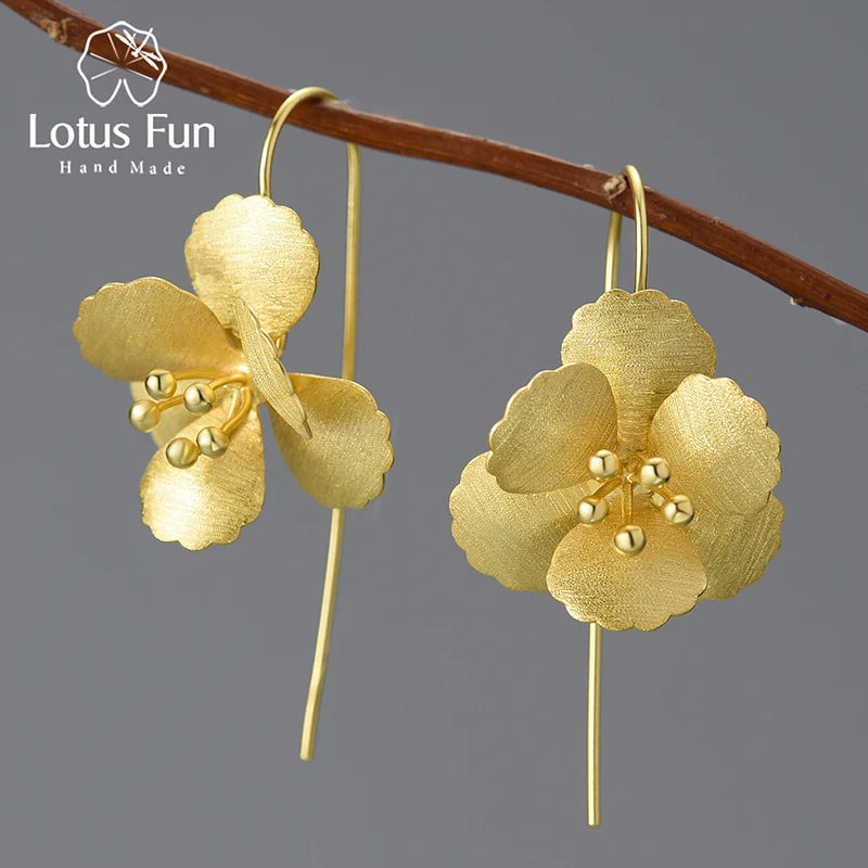 Lotus Fun Original Real 925 Sterling Silver Unusual Big Elegant Flower Dangle Earrings for Women  Statement Luxury Fine Jewelry