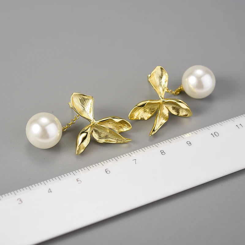 Lotus Fun Natural Mother of Pearl Four Leaf Flower Dangle Earrings for Women Gift Real 925 Sterling Silver Original Fine Jewelry