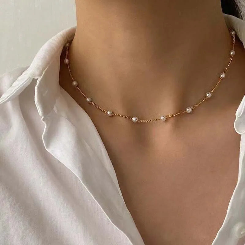 Elegant Pearl Choker Necklace - Gold Goth Jewelry