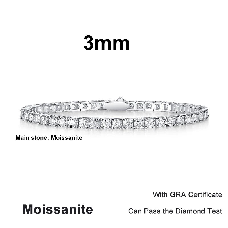 NeeTim 3mm 4mm 5mm 6.5mm Moissanite Tennis Bracelet Original s925 Sterling Silver Lab Diamond Bracelets for Women Men Chains
