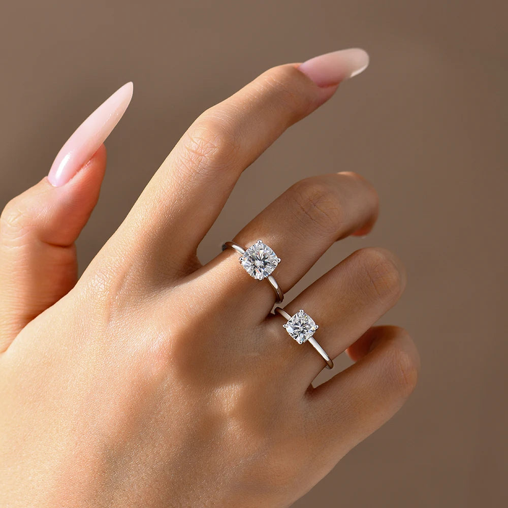 ATTAGEMS Cushion Cut 1.5ct 2.5ct Moissanite Ring DVVS1 925 Silver 18K Gold Plated For Women Engagement Wedding Band Fine Jewelry