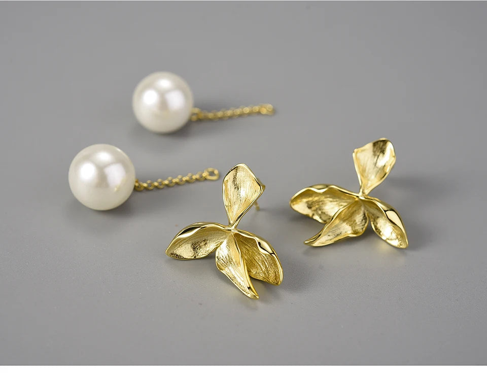 Lotus Fun Natural Mother of Pearl Four Leaf Flower Dangle Earrings for Women Gift Real 925 Sterling Silver Original Fine Jewelry