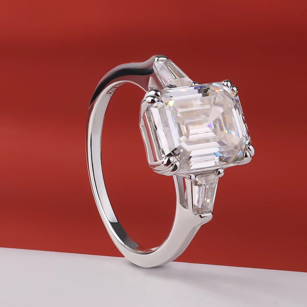 BXINY 1/2/3/4CT Emerald Cut Full Moissanite Rings S925 Silver GRA Certified Three Stones Diamond Women Men Wedding Bands Jewelry