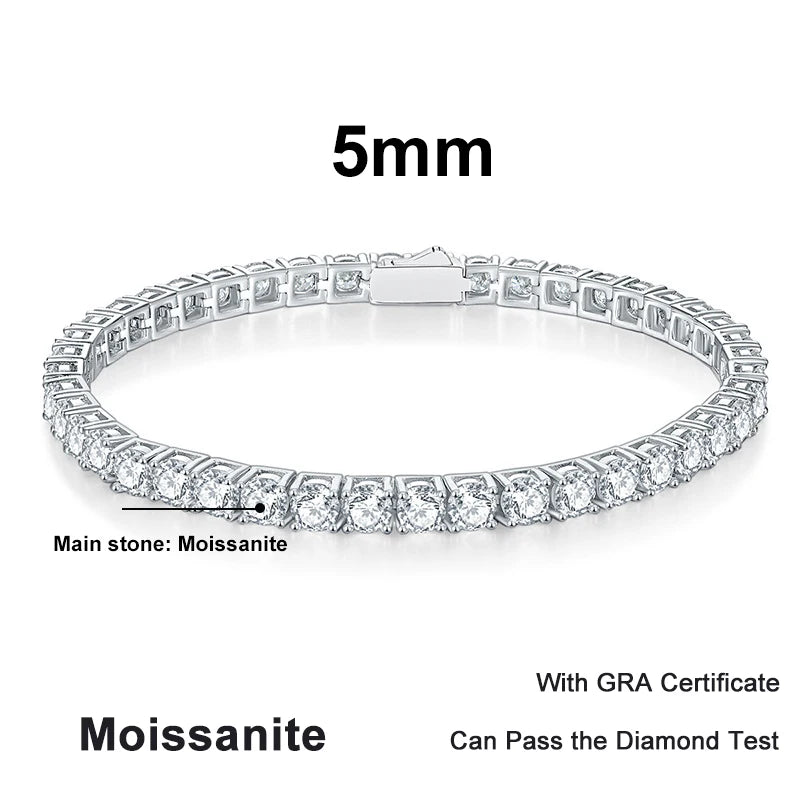 NeeTim 3mm 4mm 5mm 6.5mm Moissanite Tennis Bracelet Original s925 Sterling Silver Lab Diamond Bracelets for Women Men Chains