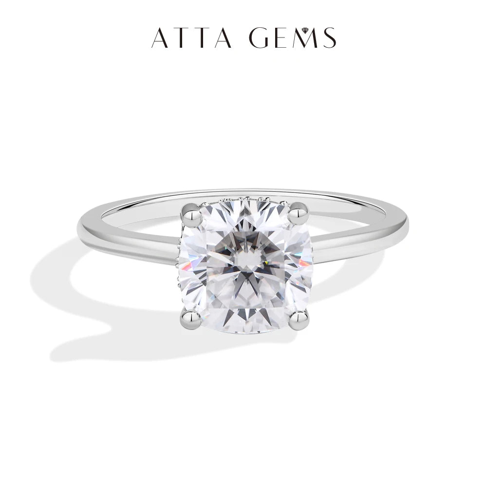 ATTAGEMS Cushion Cut 1.5ct 2.5ct Moissanite Ring DVVS1 925 Silver 18K Gold Plated For Women Engagement Wedding Band Fine Jewelry