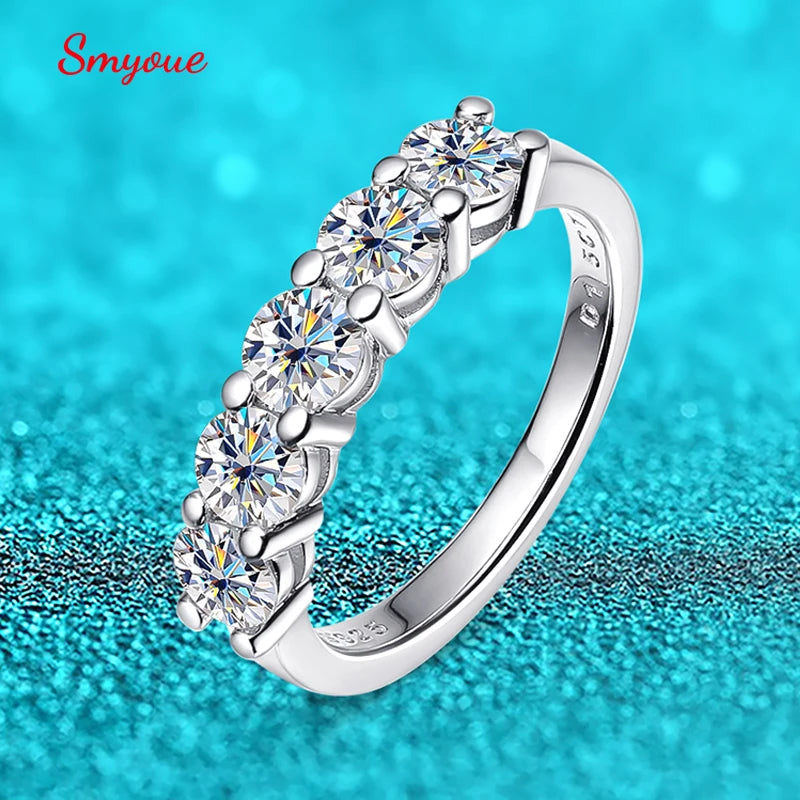 Smyoue White Gold D Color 4mm Moissanite Ring for Women 1.5CTTW Stone Match Diamond Wedding Band Bride S925 Sterling Silver
