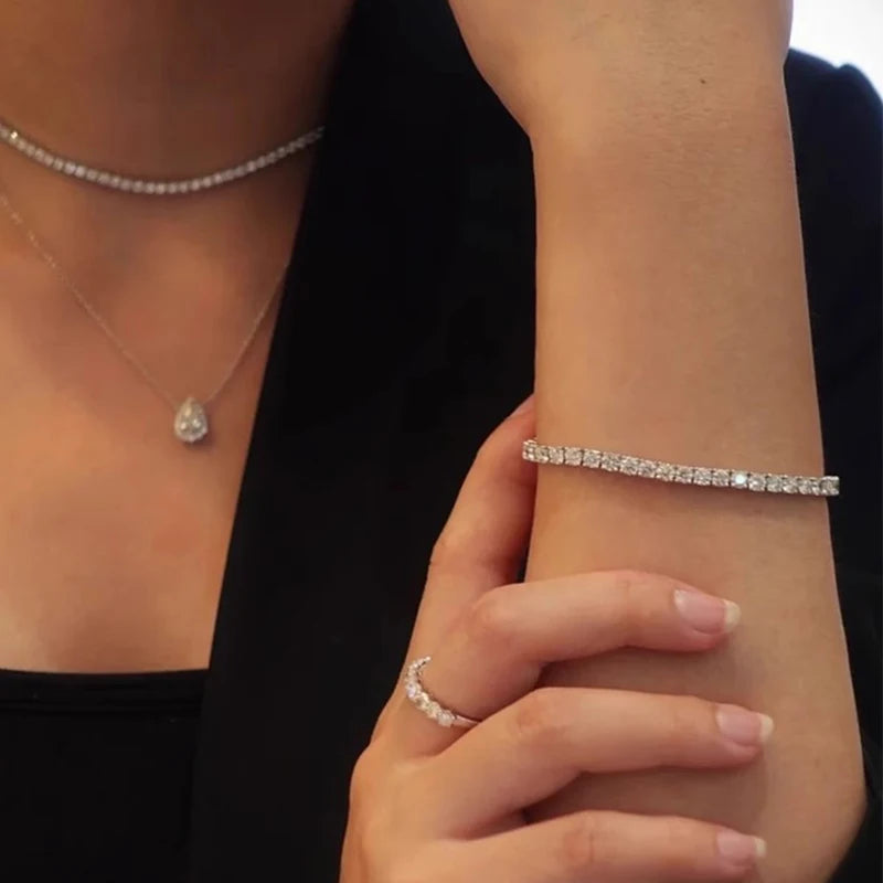 NeeTim 3mm 4mm 5mm 6.5mm Moissanite Tennis Bracelet Original s925 Sterling Silver Lab Diamond Bracelets for Women Men Chains