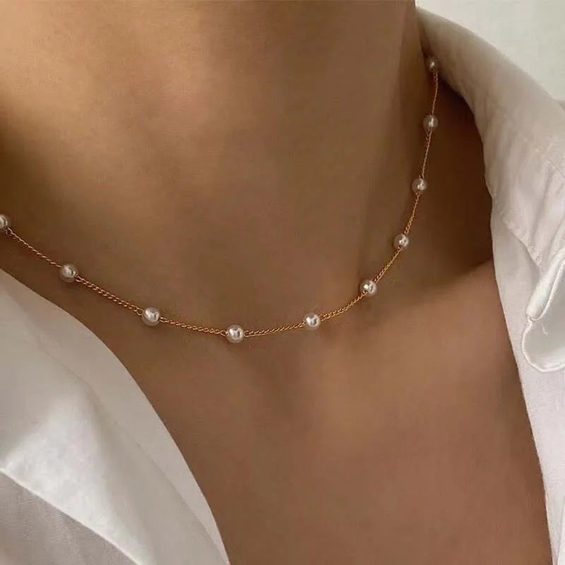 Elegant Pearl Choker Necklace - Gold Goth Jewelry