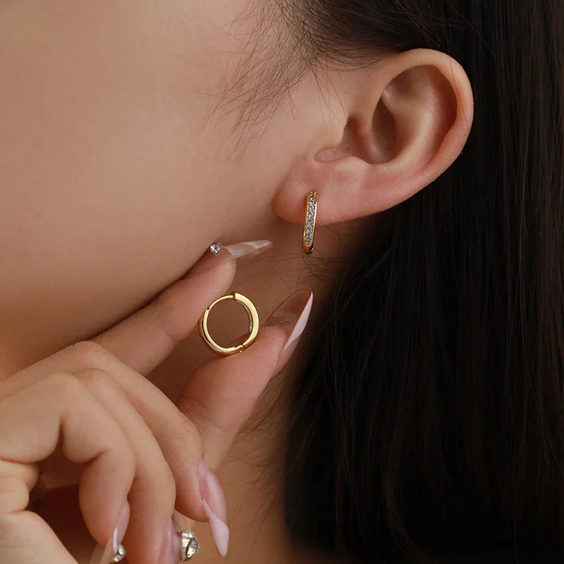 Luxury 24K 9999 Pure Gold New European and American Style Simple Ear Buckle Light Luxury All-match High-end Ear Ring Women