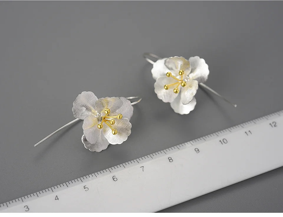 Lotus Fun Original Real 925 Sterling Silver Unusual Big Elegant Flower Dangle Earrings for Women  Statement Luxury Fine Jewelry