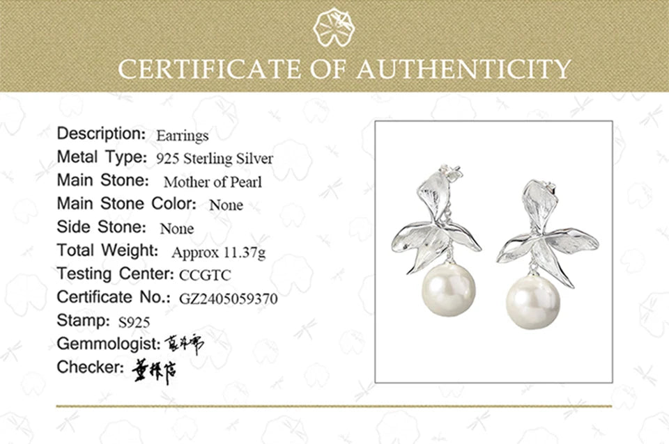 Lotus Fun Natural Mother of Pearl Four Leaf Flower Dangle Earrings for Women Gift Real 925 Sterling Silver Original Fine Jewelry