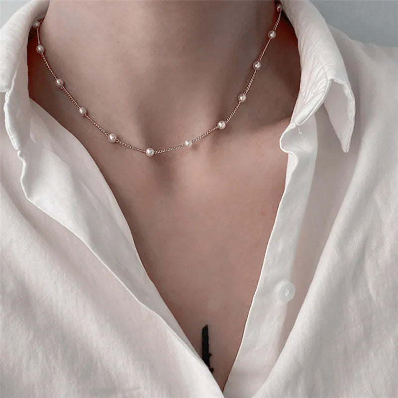 Elegant Pearl Choker Necklace - Gold Goth Jewelry