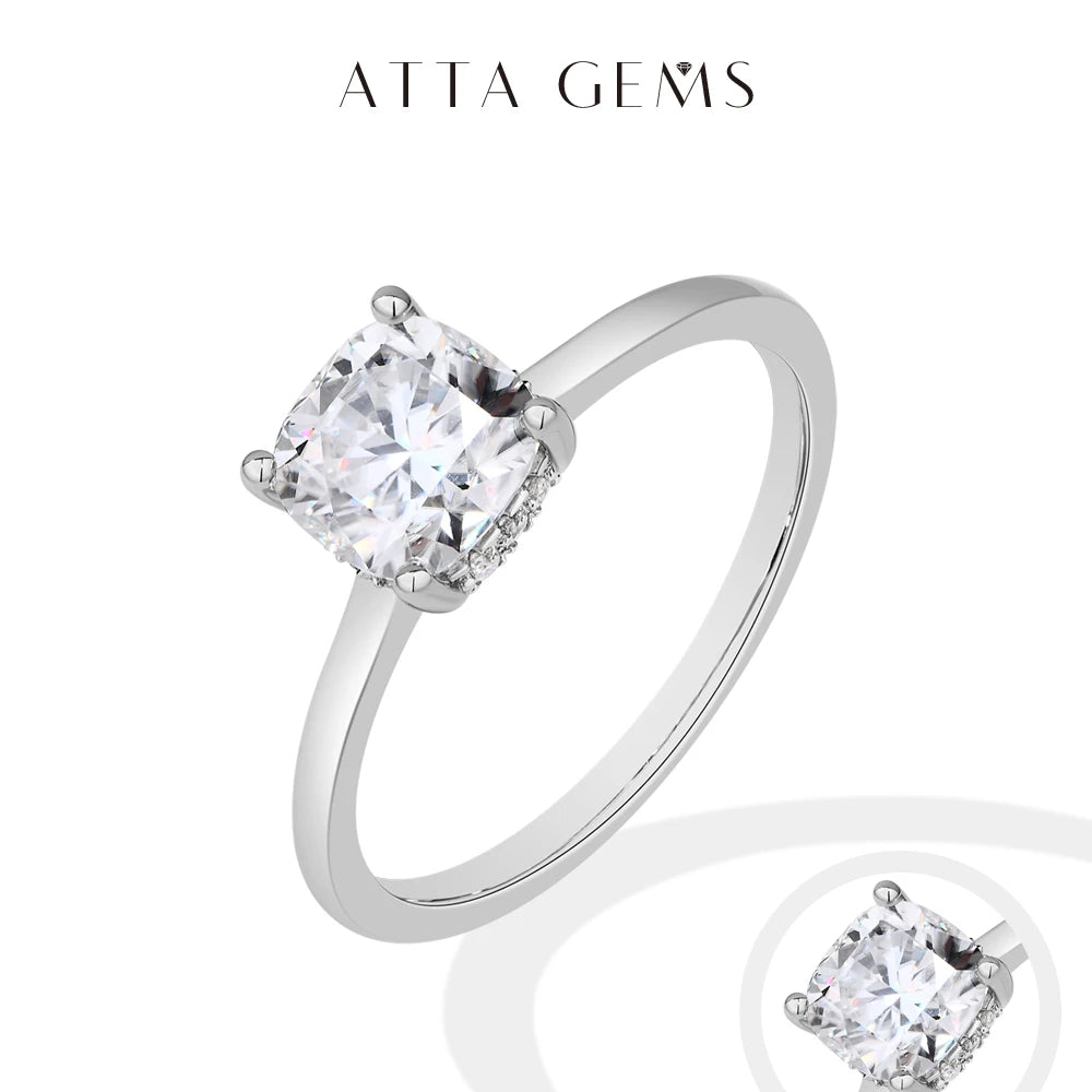 ATTAGEMS Cushion Cut 1.5ct 2.5ct Moissanite Ring DVVS1 925 Silver 18K Gold Plated For Women Engagement Wedding Band Fine Jewelry