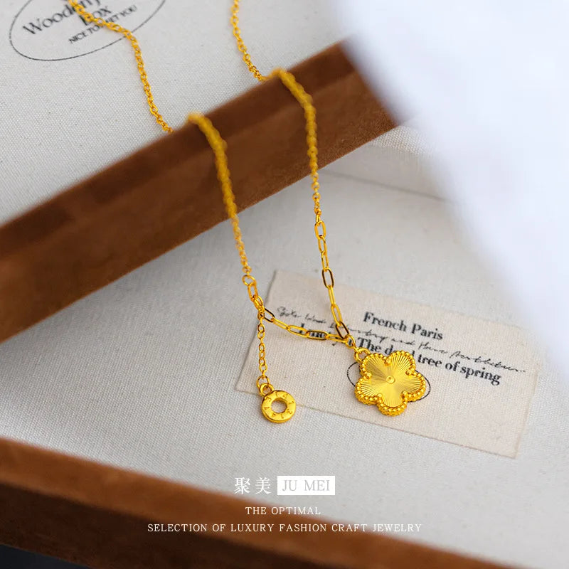 Luxury 24K 9999 Pure Gold real gold Light Luxury Peach Blossom Pendant Necklace Plum Blossom Necklace Women's Necklace