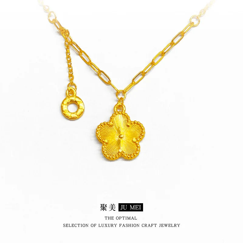 Luxury 24K 9999 Pure Gold real gold Light Luxury Peach Blossom Pendant Necklace Plum Blossom Necklace Women's Necklace