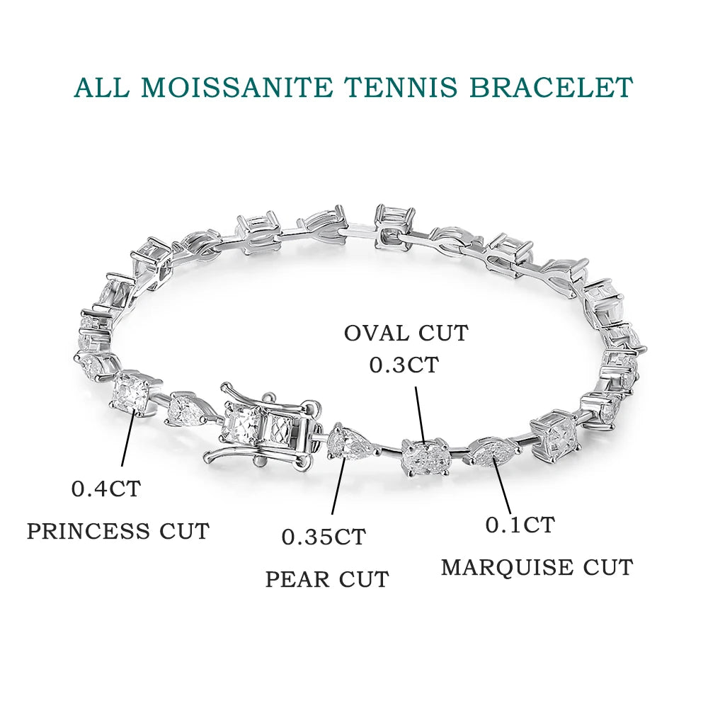 KNOBSPIN 6.3 - 8.1ct Moissanite Tennis Bracelets for Women Men D VVS1 Lab Grow Diamond s925 Sterling Silver Plated 18k Bracelet