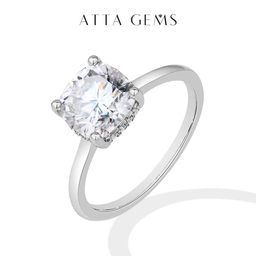 ATTAGEMS Cushion Cut 1.5ct 2.5ct Moissanite Ring DVVS1 925 Silver 18K Gold Plated For Women Engagement Wedding Band Fine Jewelry