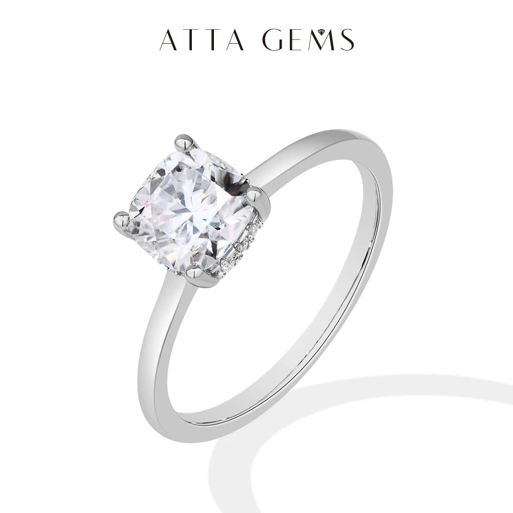 ATTAGEMS Cushion Cut 1.5ct 2.5ct Moissanite Ring DVVS1 925 Silver 18K Gold Plated For Women Engagement Wedding Band Fine Jewelry