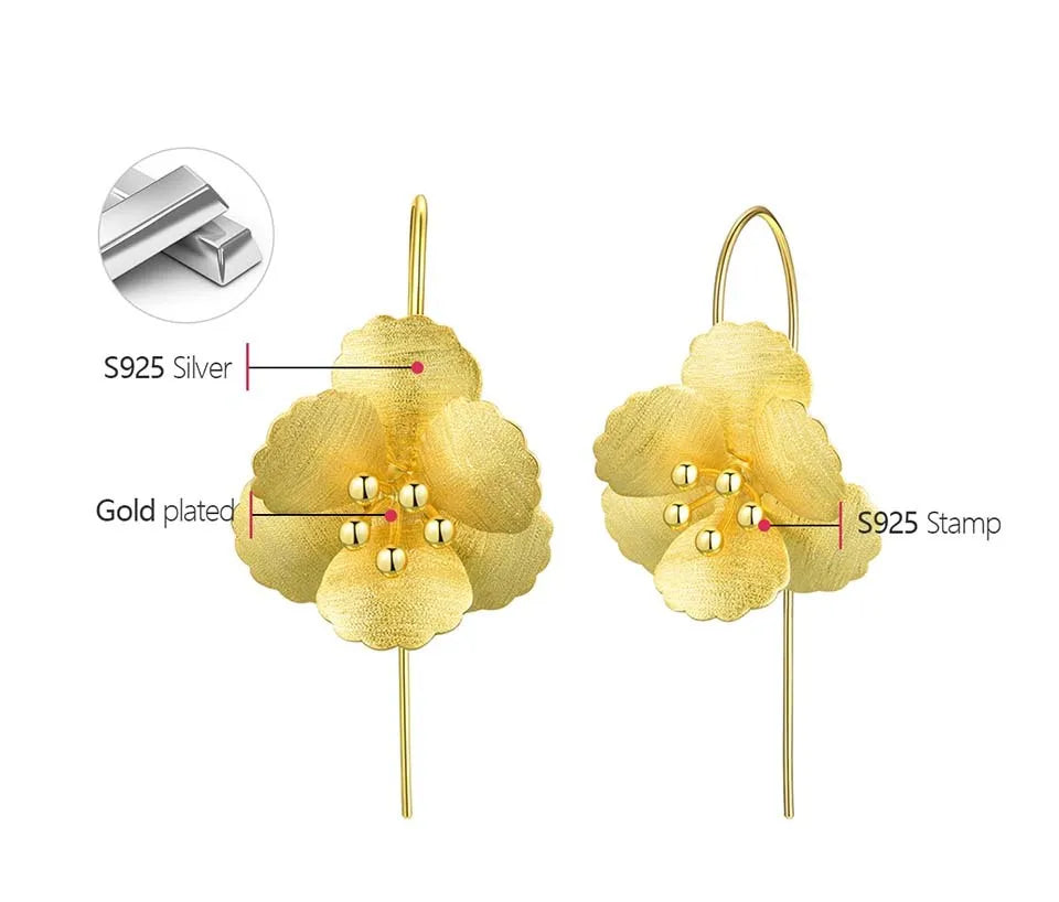 Lotus Fun Original Real 925 Sterling Silver Unusual Big Elegant Flower Dangle Earrings for Women  Statement Luxury Fine Jewelry