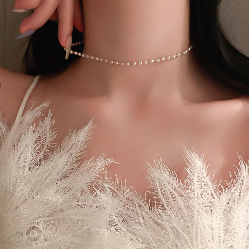 Elegant Pearl Choker Necklace - Gold Goth Jewelry