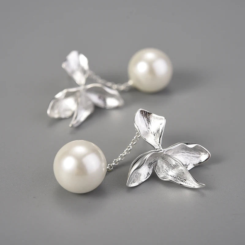 Lotus Fun Natural Mother of Pearl Four Leaf Flower Dangle Earrings for Women Gift Real 925 Sterling Silver Original Fine Jewelry