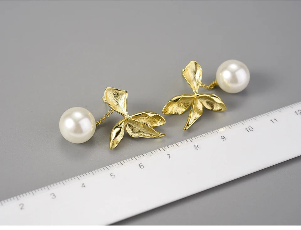 Lotus Fun Natural Mother of Pearl Four Leaf Flower Dangle Earrings for Women Gift Real 925 Sterling Silver Original Fine Jewelry