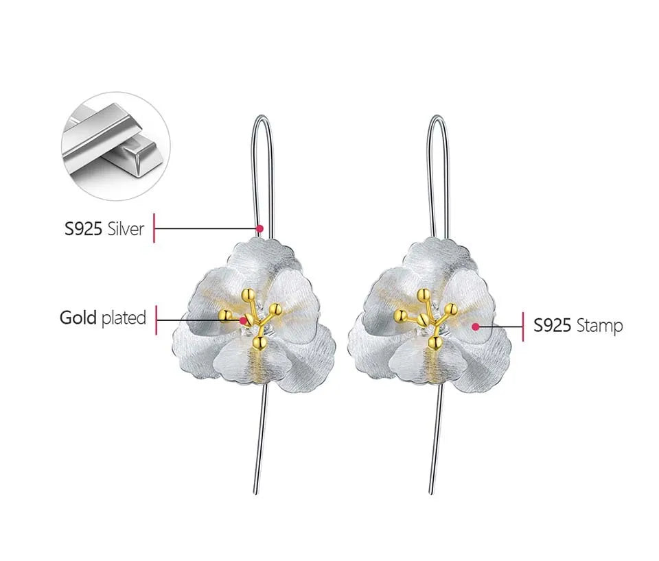 Lotus Fun Original Real 925 Sterling Silver Unusual Big Elegant Flower Dangle Earrings for Women  Statement Luxury Fine Jewelry