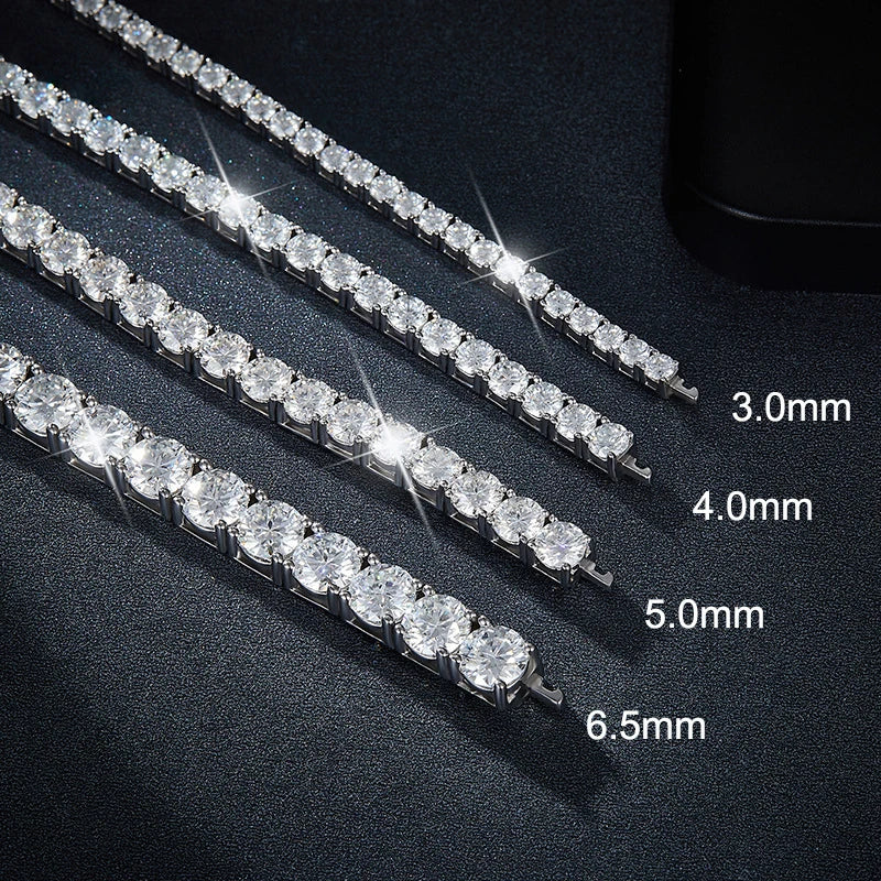 NeeTim 3mm 4mm 5mm 6.5mm Moissanite Tennis Bracelet Original s925 Sterling Silver Lab Diamond Bracelets for Women Men Chains