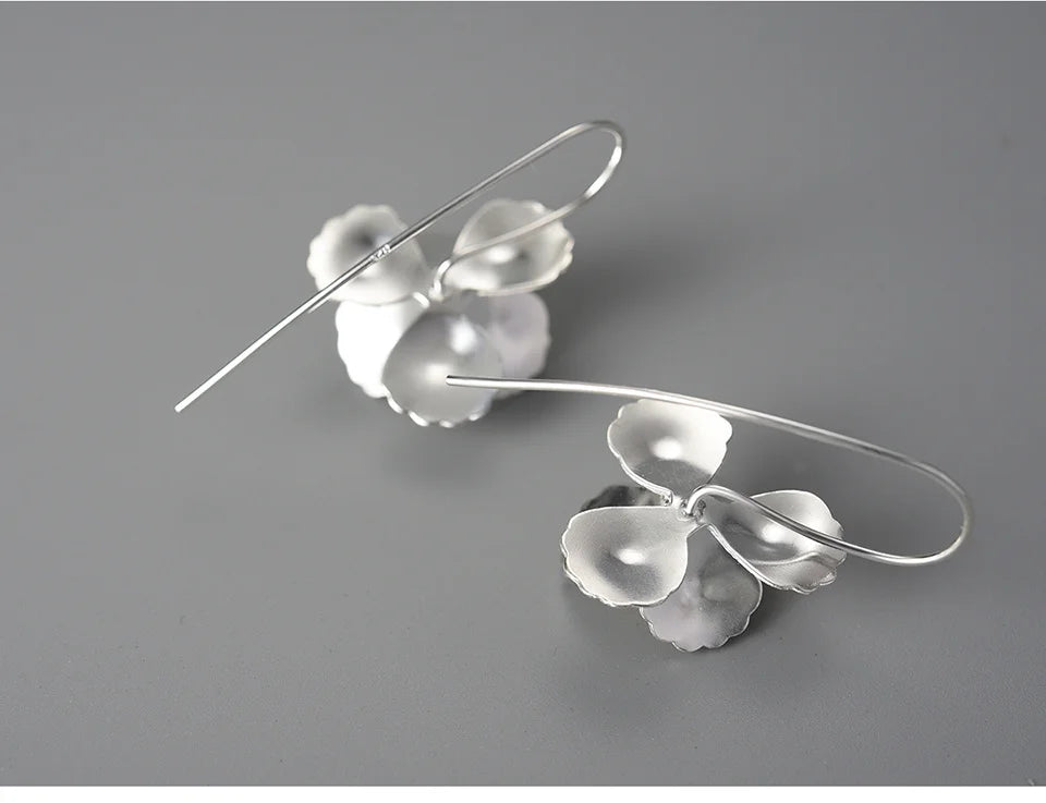 Lotus Fun Original Real 925 Sterling Silver Unusual Big Elegant Flower Dangle Earrings for Women  Statement Luxury Fine Jewelry