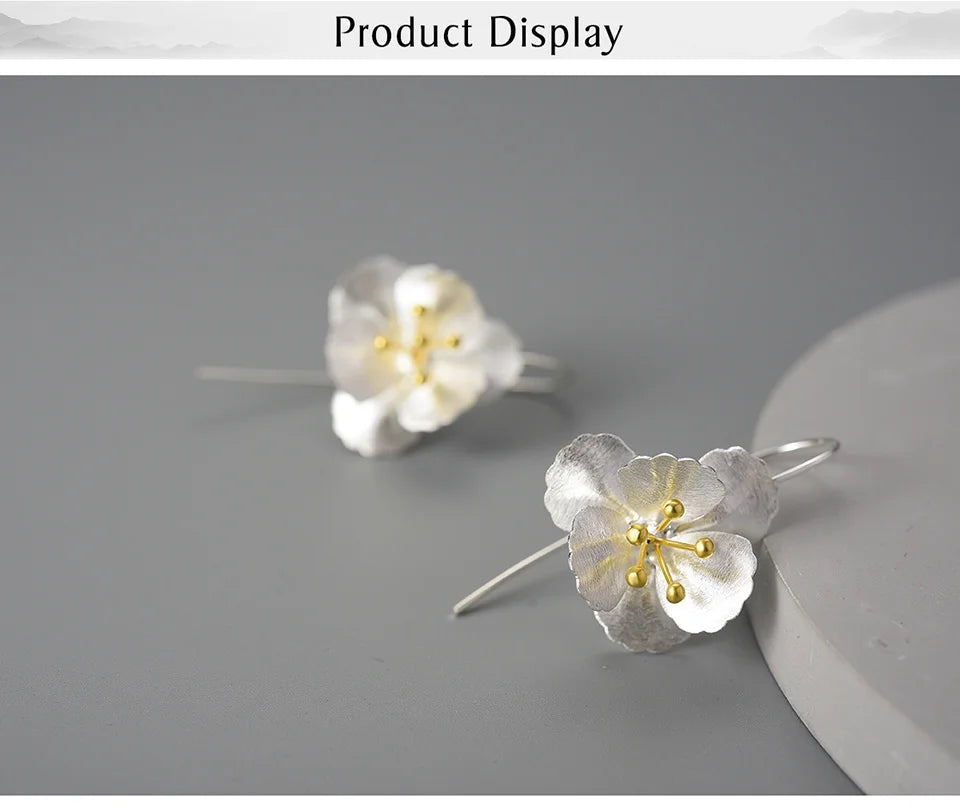 Lotus Fun Original Real 925 Sterling Silver Unusual Big Elegant Flower Dangle Earrings for Women  Statement Luxury Fine Jewelry