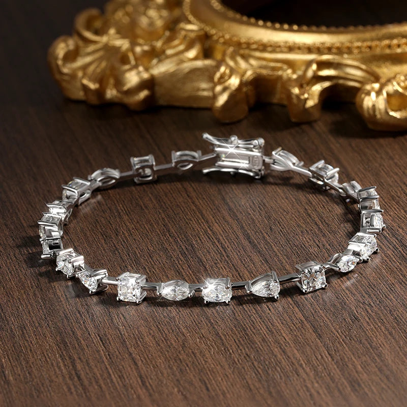 KNOBSPIN 6.3 - 8.1ct Moissanite Tennis Bracelets for Women Men D VVS1 Lab Grow Diamond s925 Sterling Silver Plated 18k Bracelet