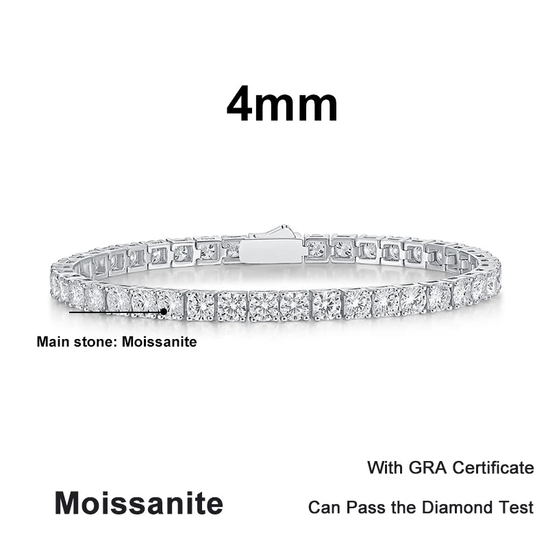 NeeTim 3mm 4mm 5mm 6.5mm Moissanite Tennis Bracelet Original s925 Sterling Silver Lab Diamond Bracelets for Women Men Chains