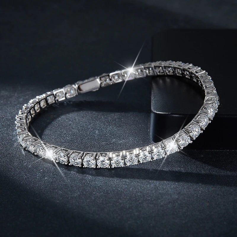 NeeTim 3mm 4mm 5mm 6.5mm Moissanite Tennis Bracelet Original s925 Sterling Silver Lab Diamond Bracelets for Women Men Chains